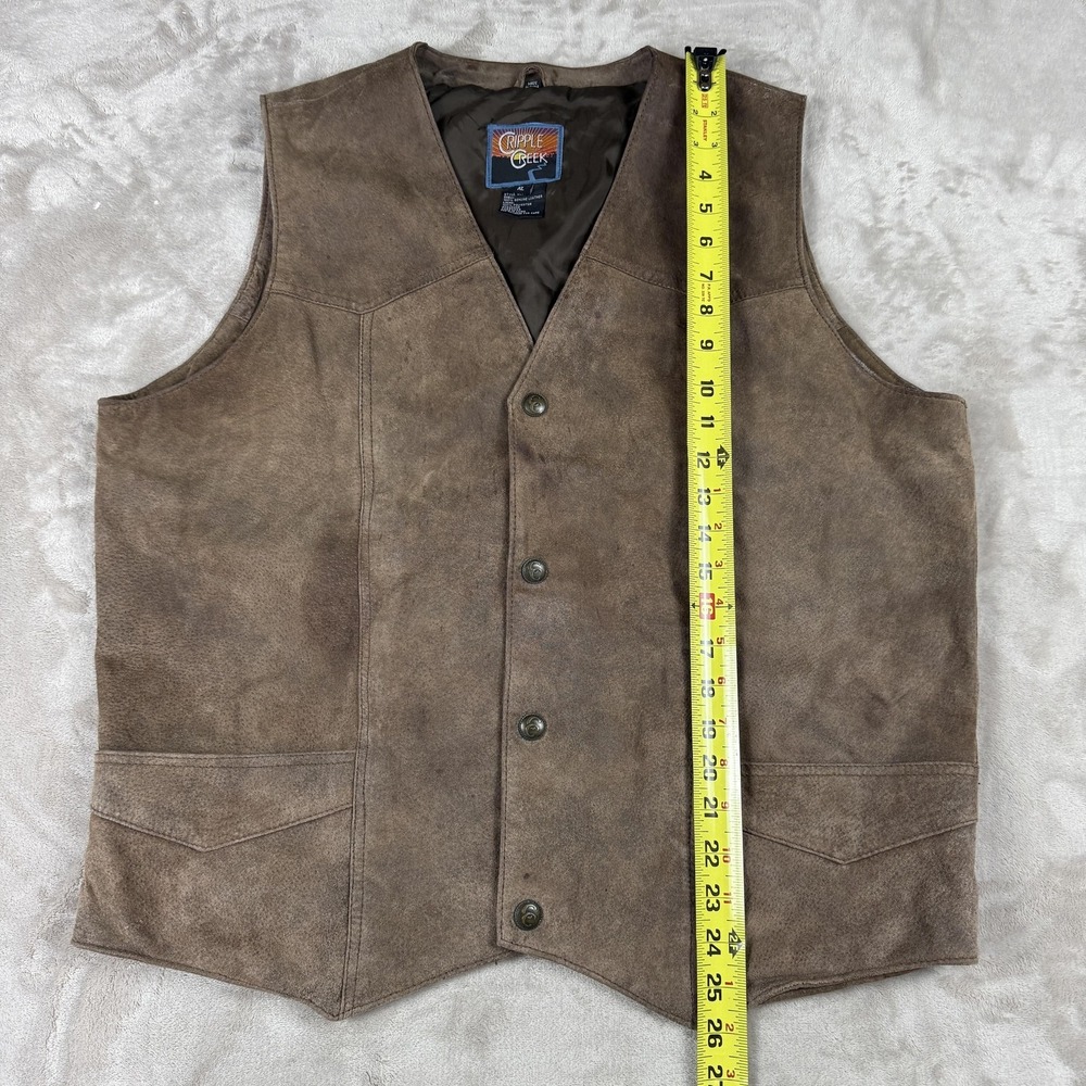 Cripple Creek Vest Mens XL Brown Leather Western Snap Front Biker Lined - Picture 4 of 7